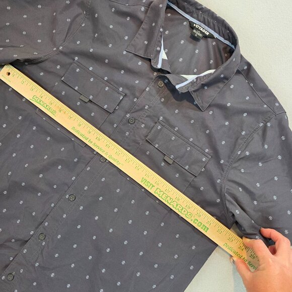 Voyager Men's Short Sleeve Woven Button Front Stretch Performance Shirt Grey Lg - Picture 10 of 12